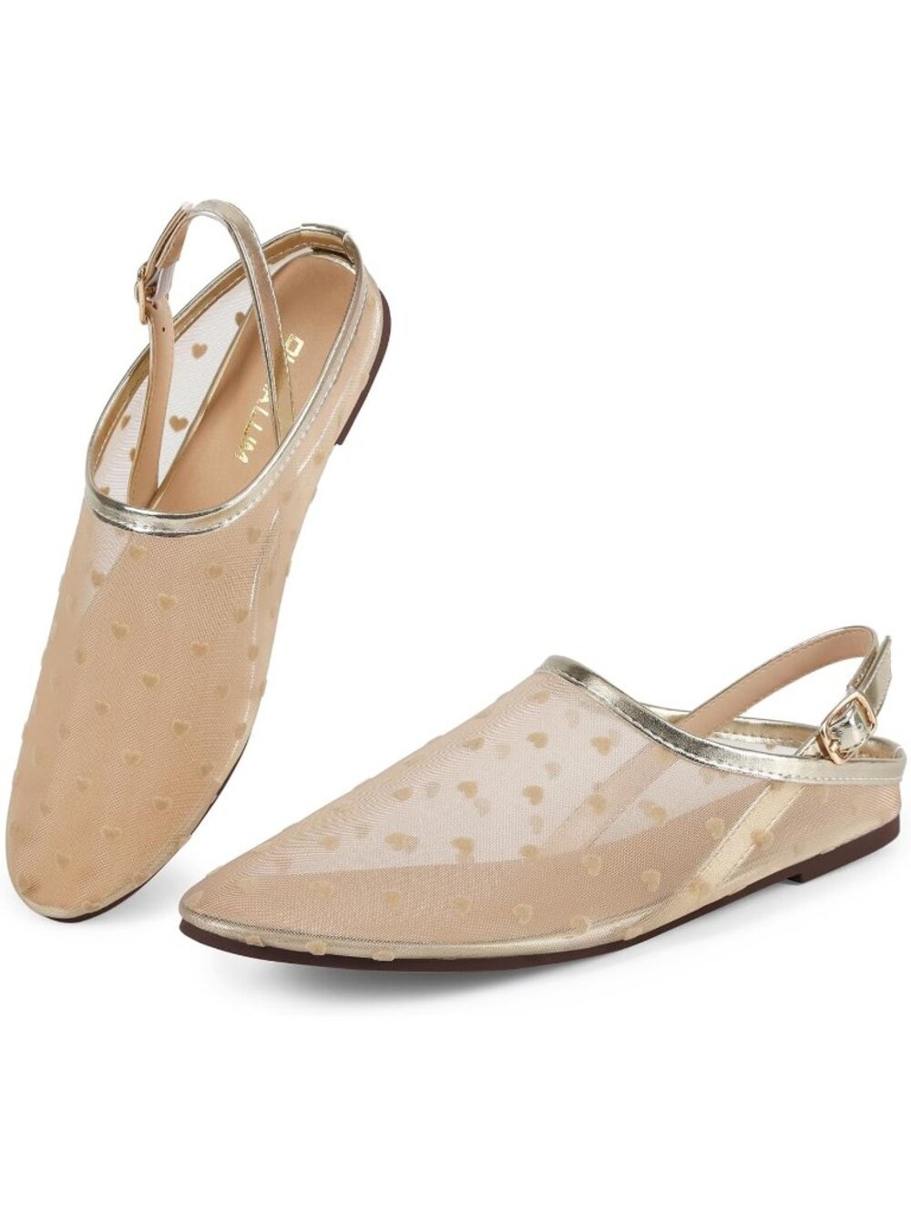 🆕Women's Gold Mesh Slingback Flats Heart Pattern Ballerina Shoes Casual